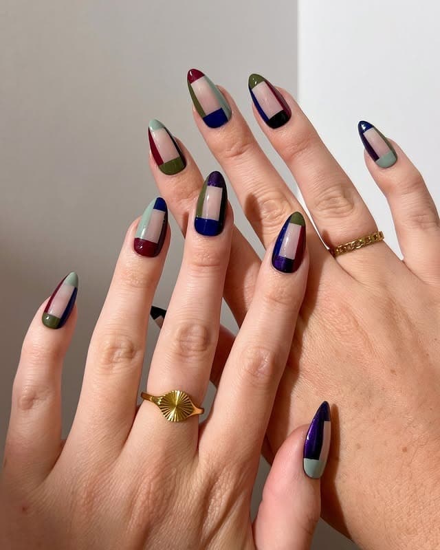 3. Color Block Abstract Almond Nails - abstract nail ideas