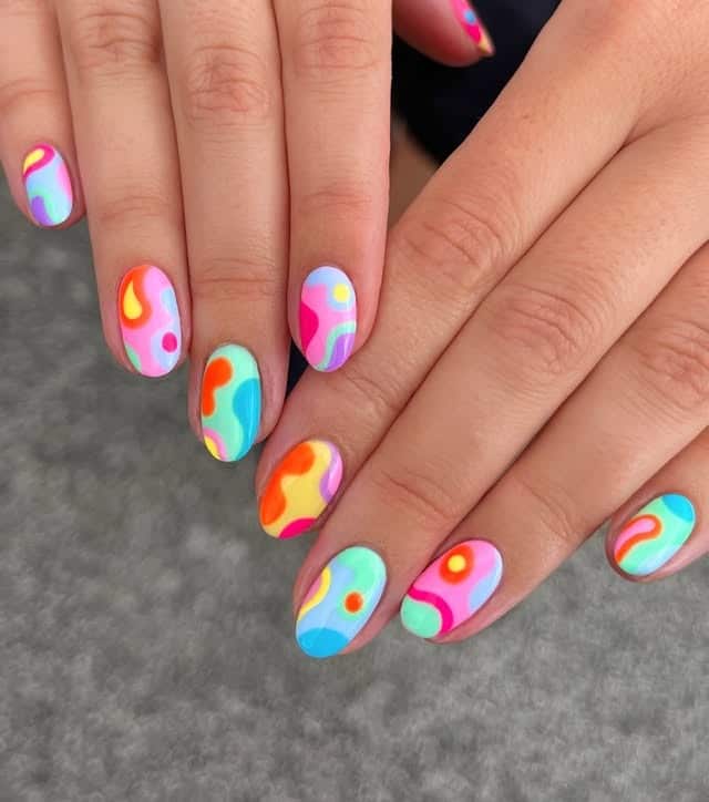 4. Pastel Rainbow Abstract Oval Nails - abstract nail ideas