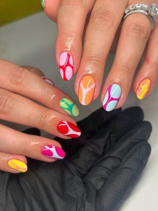 22. Rainbow Abstract Oval Nails - abstract nail ideas