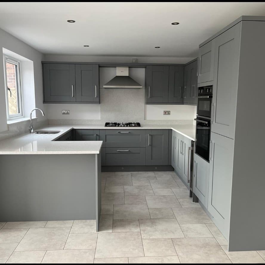 3. Classic Mid-Gray Shaker Kitchen Design - gray kitchen cabinet ideas