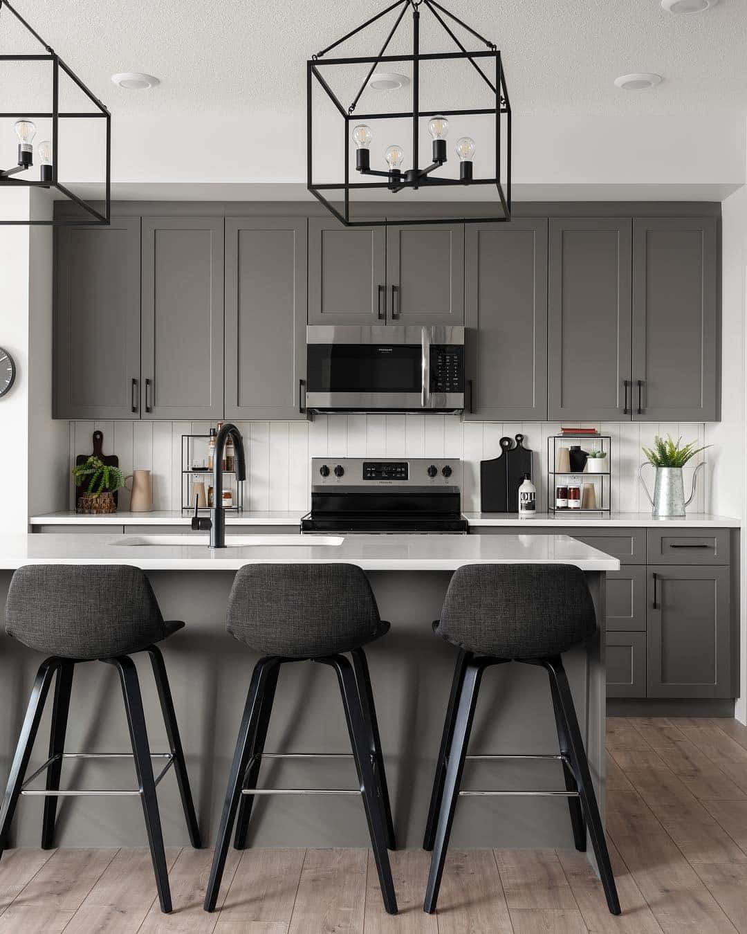 19. Taupe Gray Kitchen Cabinets with Black Fixtures - gray kitchen cabinet ideas