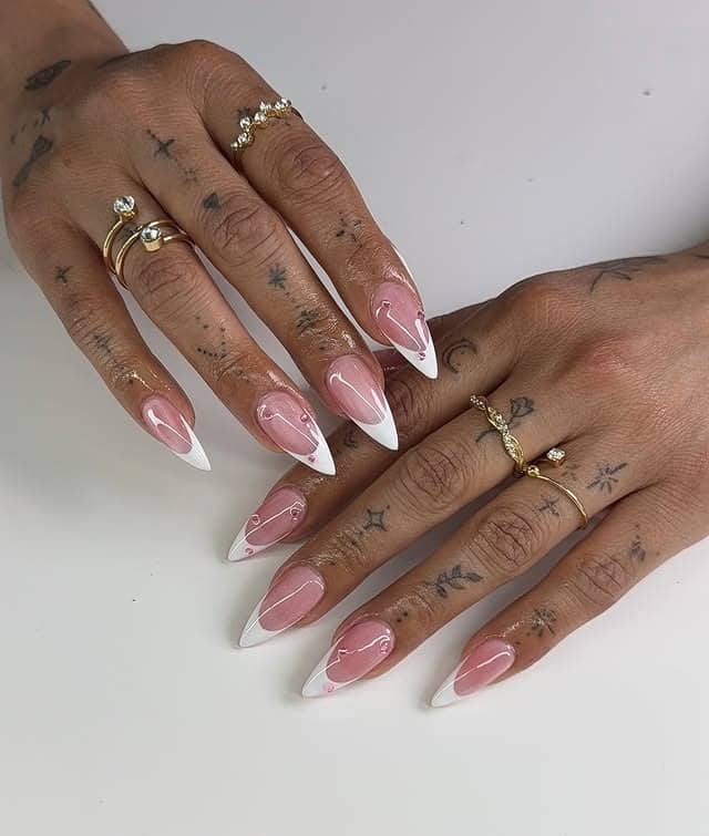 2. Classic White French Stiletto Nails with Sheer Pink Base - birthday nail ideas
