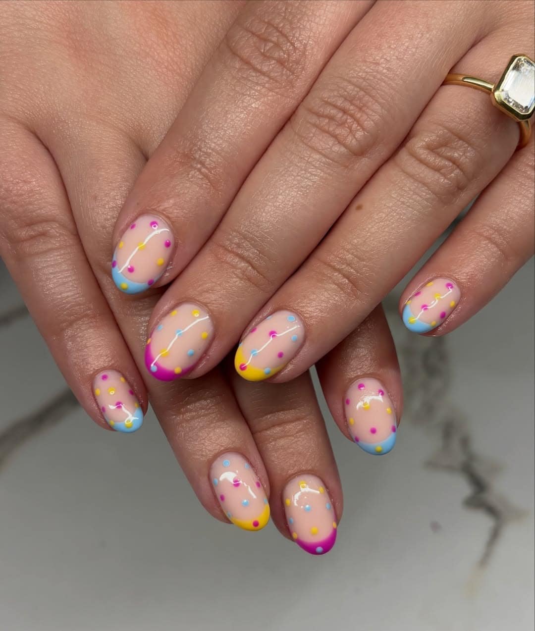 4. Colorful Confetti Dot Short Nails - birthday nail ideas