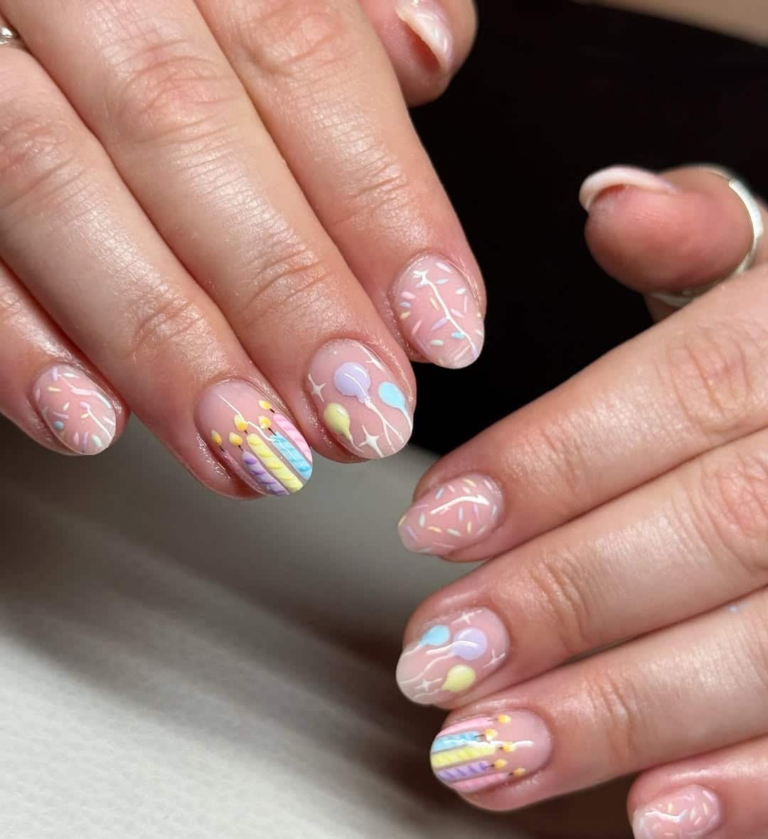 12. Pastel Birthday Balloon Short Nails - birthday nail ideas