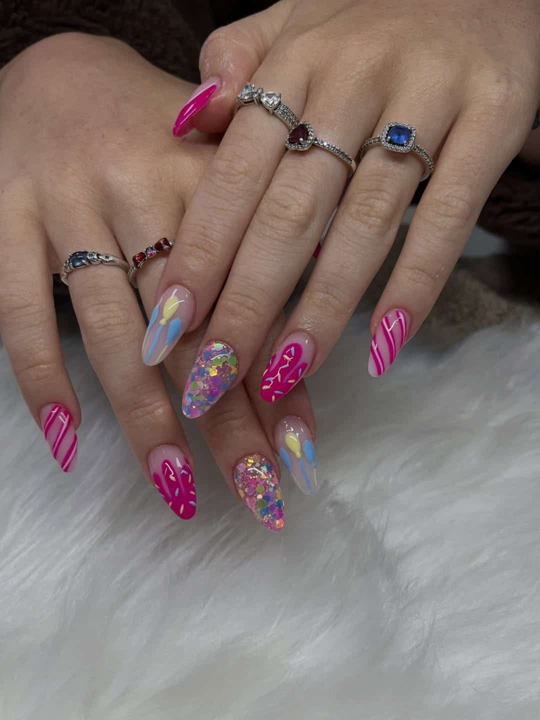 13. Bright Pink Glitter Birthday Nails - birthday nail ideas