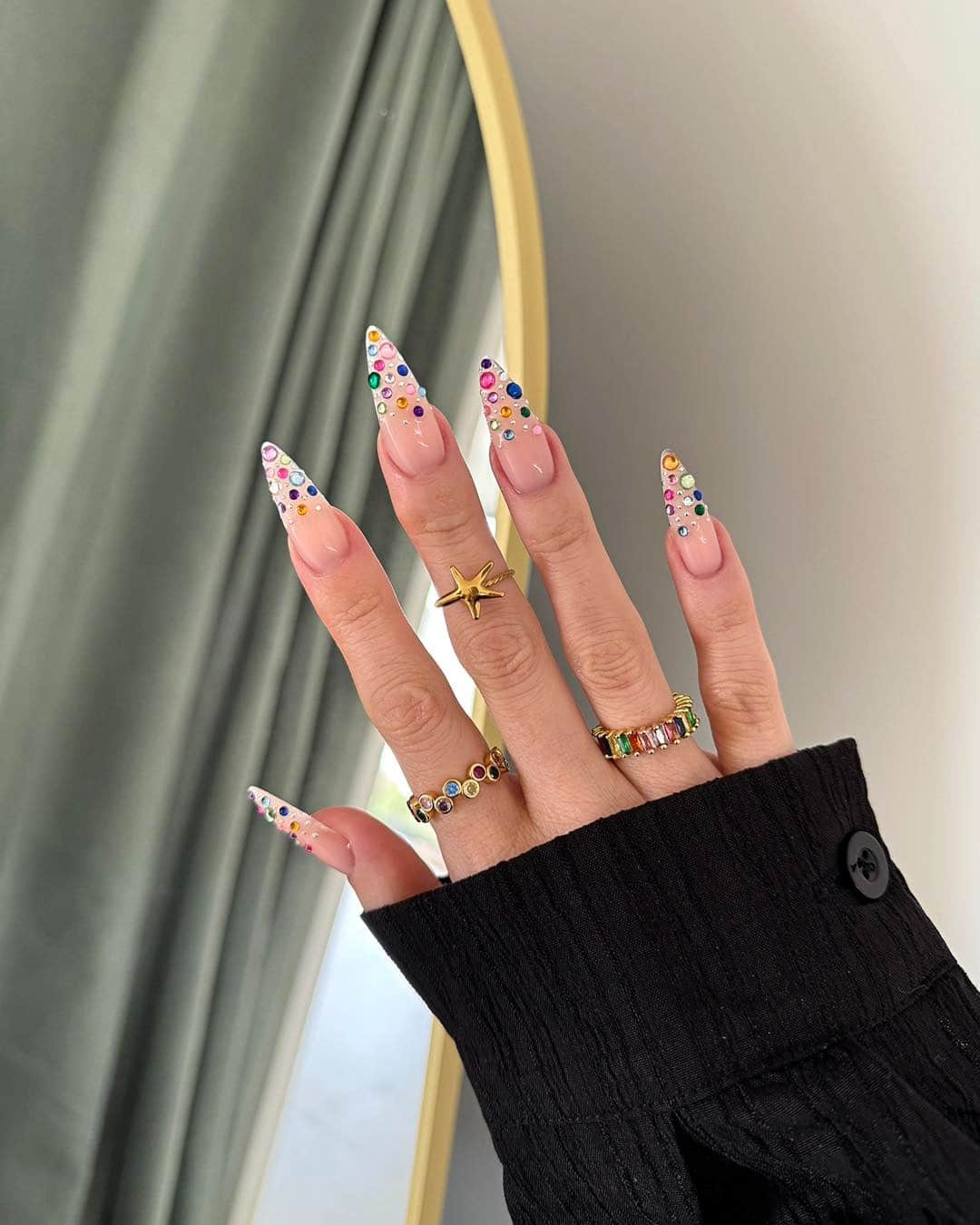 18. White Rhinestone Stiletto Birthday Nails - birthday nail ideas