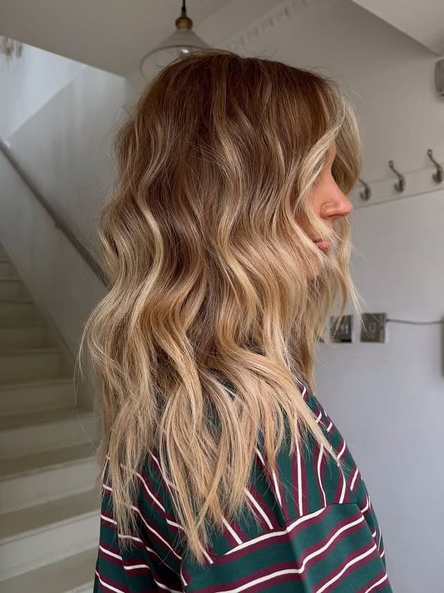 1. Sunset Pink Waves with Peach Ribbon Highlights - Spring Hair Color