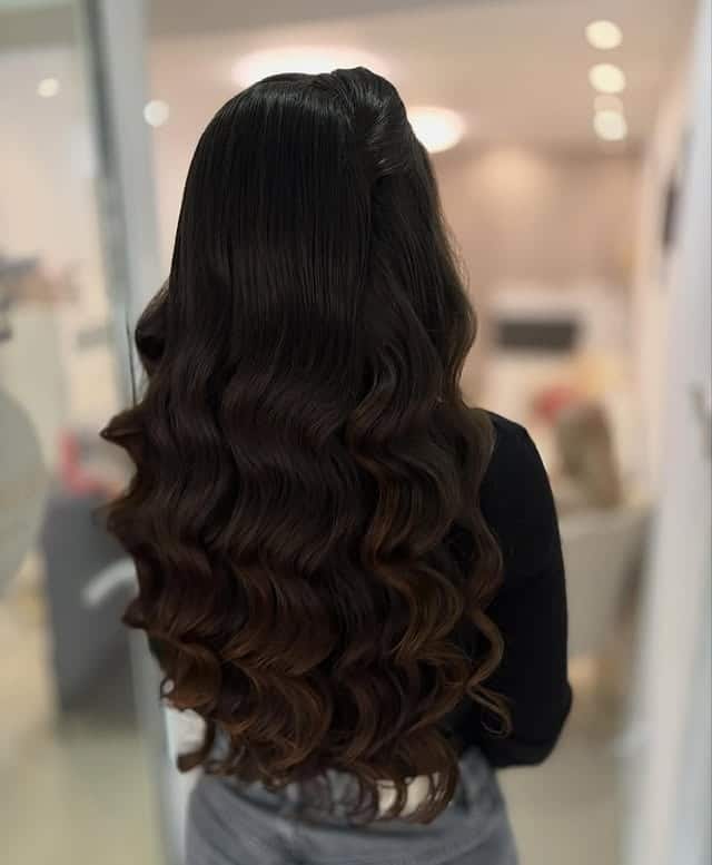 2. Long Espresso Waves with Mocha Balayage - Wavy Hairstyles