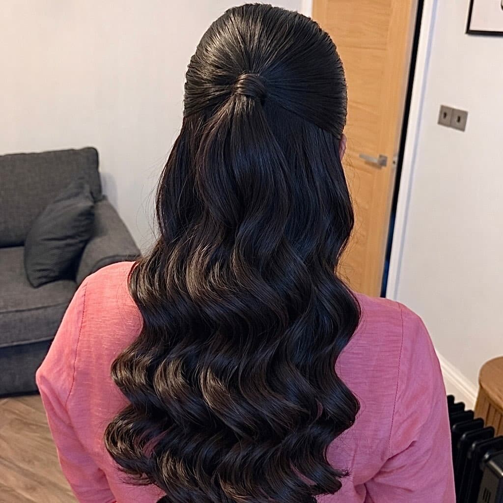 3. Half-Up Wavy Hairstyle with Dark Chocolate Hair - Wavy Hairstyles