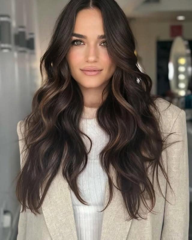 4. Layered Wavy Hair with Dark Brown Gloss - Wavy Hairstyles