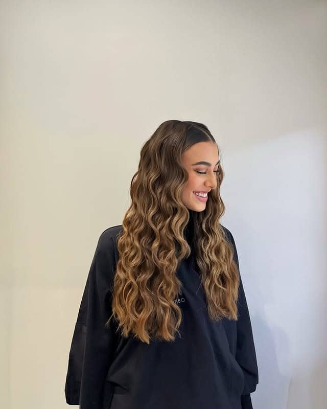 7. Crimped Mermaid Waves with Honey Brown Balayage - Wavy Hairstyles