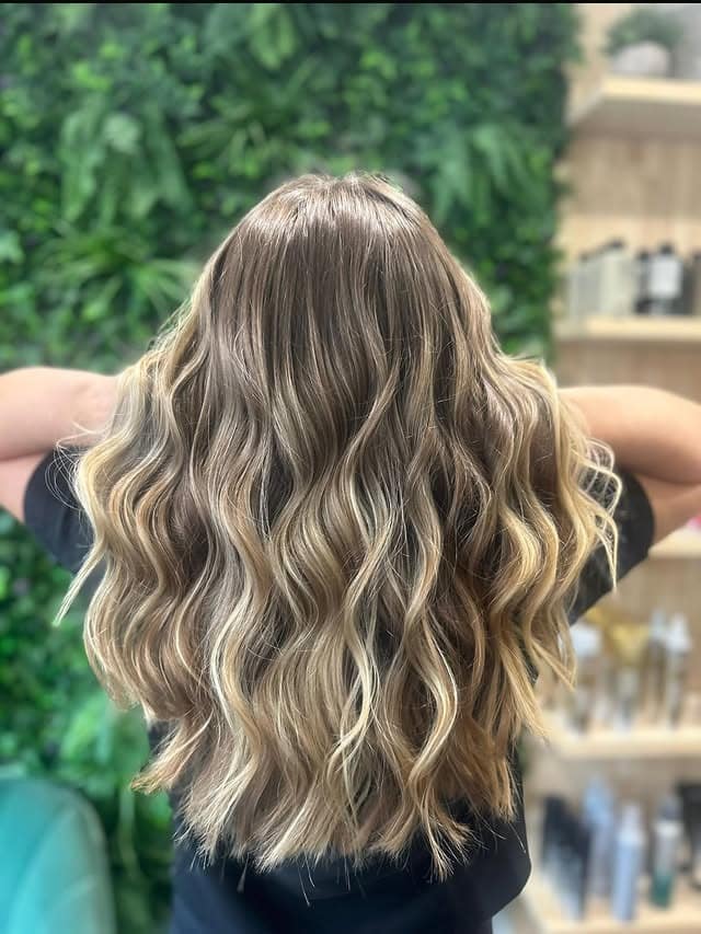 13. Beachy Wavy Lob with Ash Brown Balayage - Wavy Hairstyles