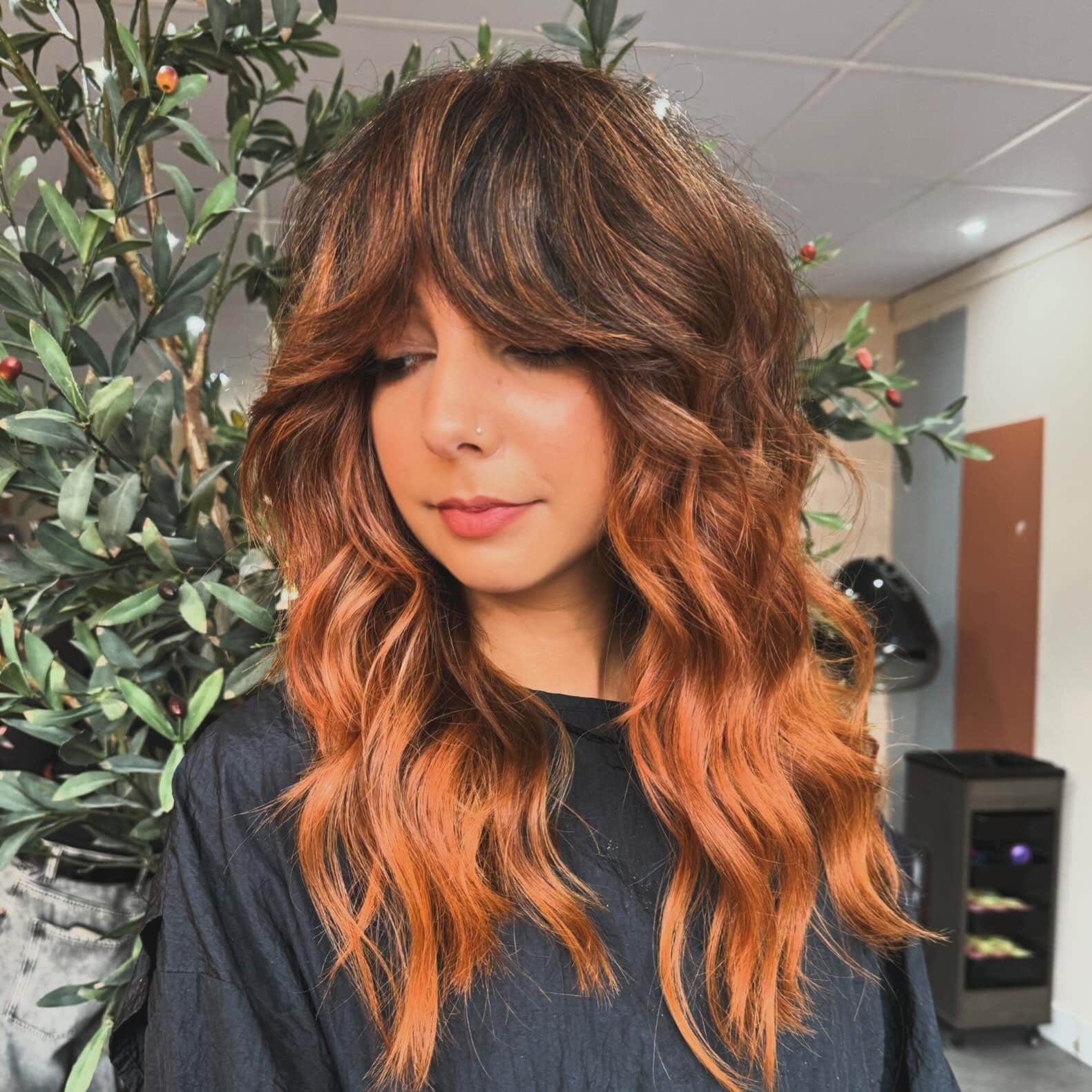 1. Sunset Pink Waves with Peach Ribbon Highlights - Spring Hair Color