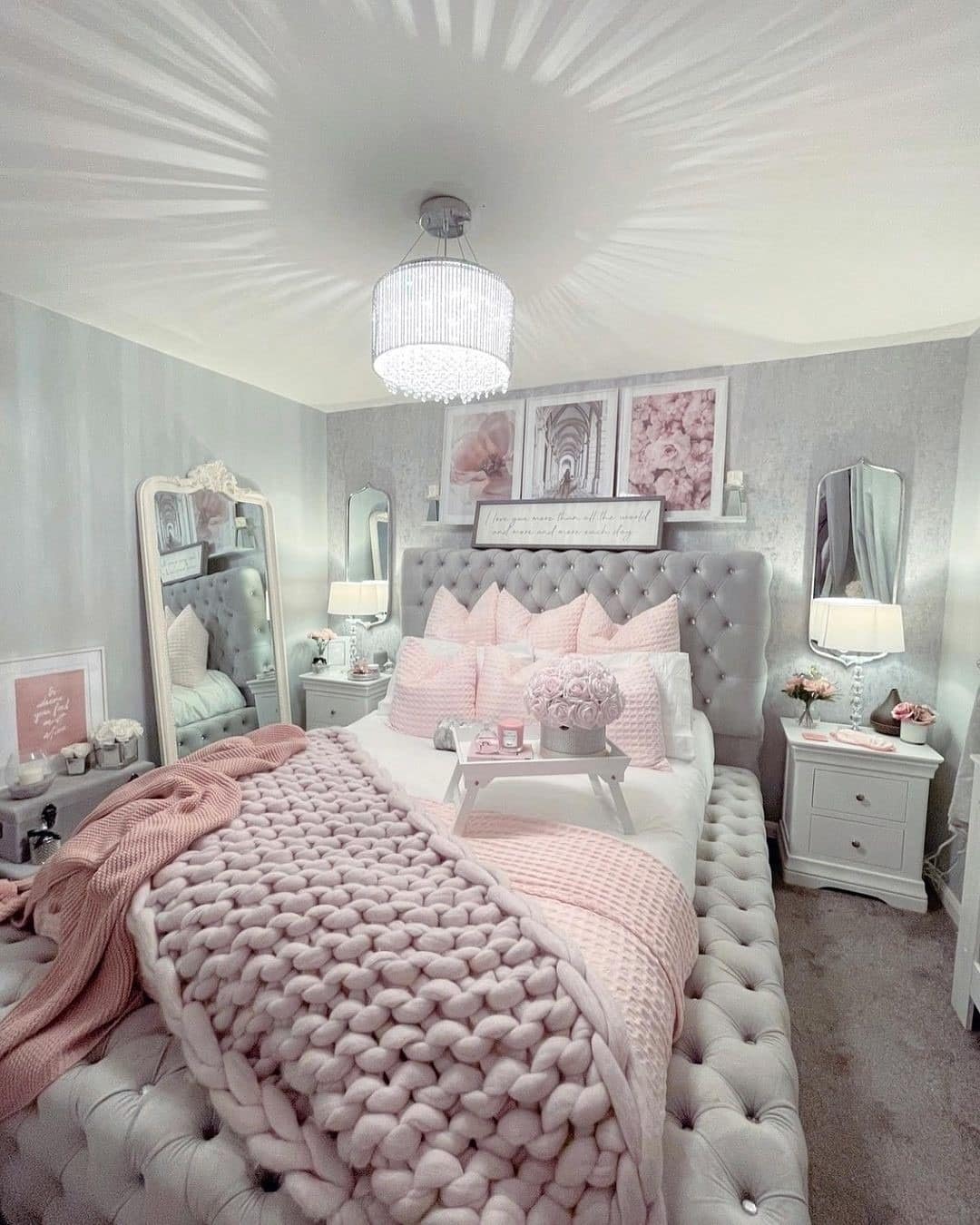 6. Grey and Pink Bedroom Ideas with Chunky Knit Accents - grey and pink bedroom ideas