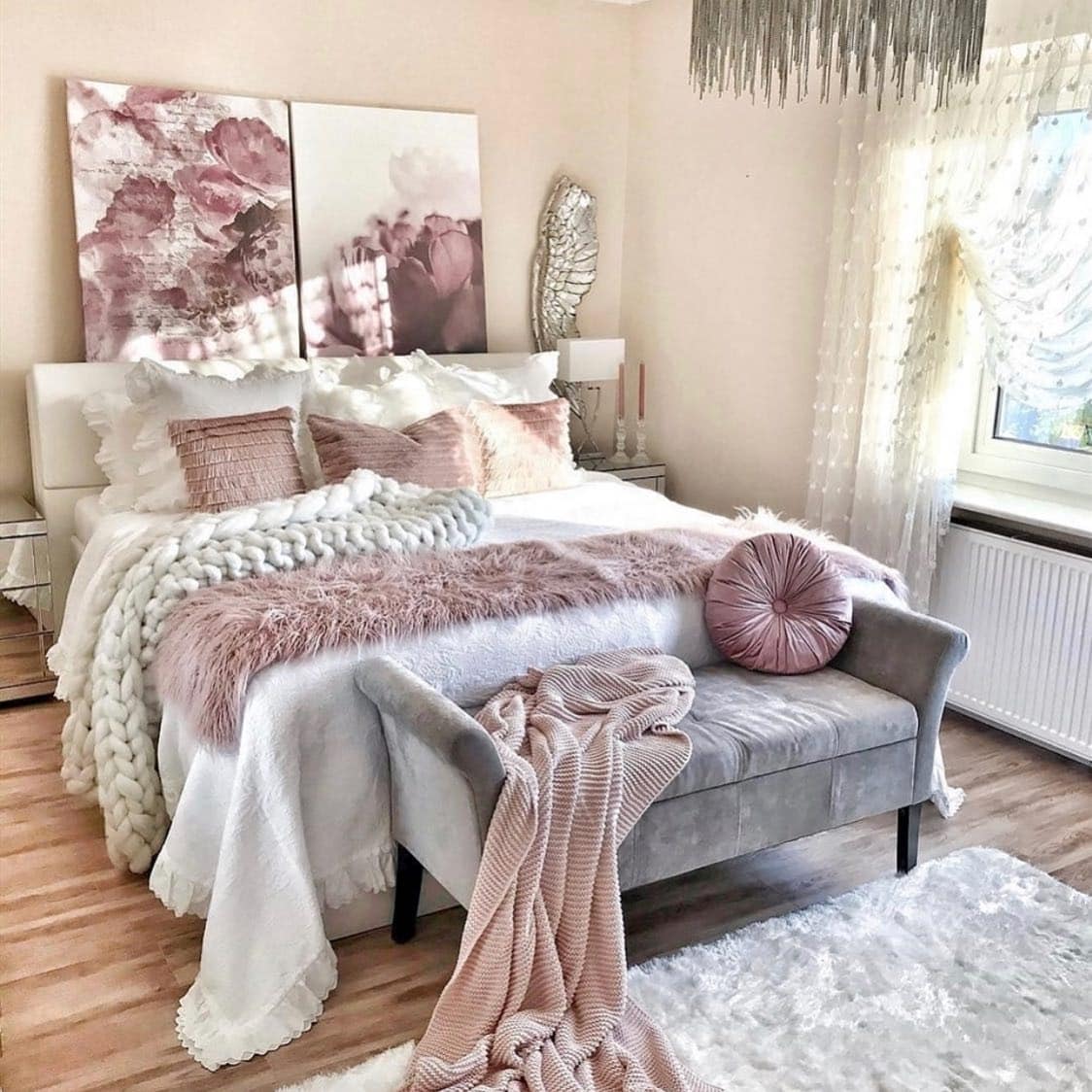 9. Grey and Pink Bedroom Ideas with Cozy Faux Fur Decor - grey and pink bedroom ideas
