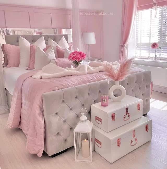 14. Grey and Pink Bedroom Ideas with Soft Glam Details - grey and pink bedroom ideas