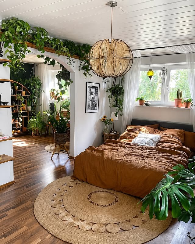 1. Boho Bedroom Ideas with Plants and Warm Earthy Tones - bedroom ideas with plants