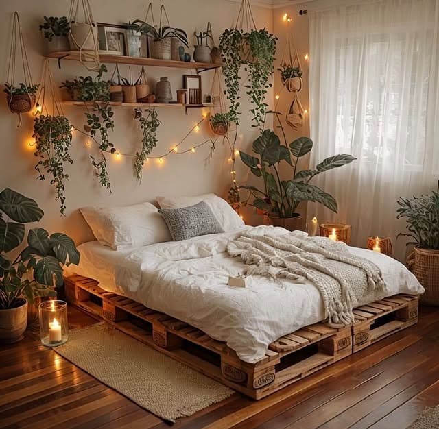 2. Cozy Plant-Filled Bedroom Ideas with White and Natural Wood - bedroom ideas with plants