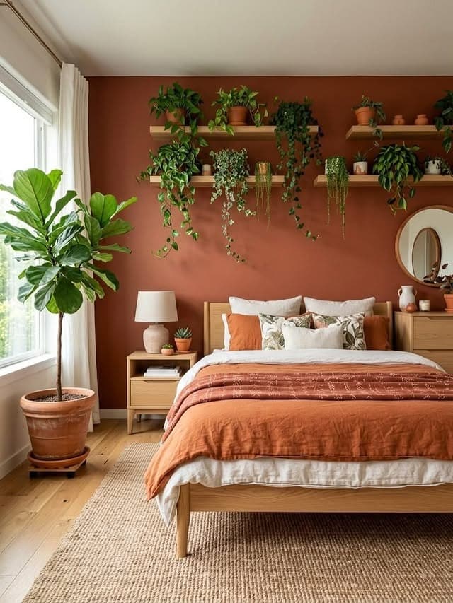3. Terracotta Bedroom Ideas with Plants and Light Wood - bedroom ideas with plants