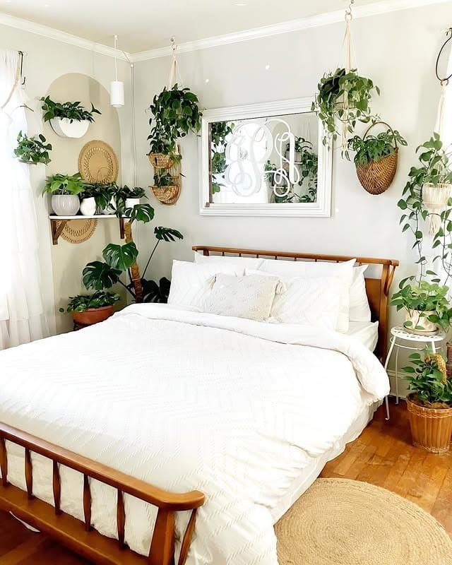 7. Bright White Bedroom Ideas with Plants and Natural Textures - bedroom ideas with plants