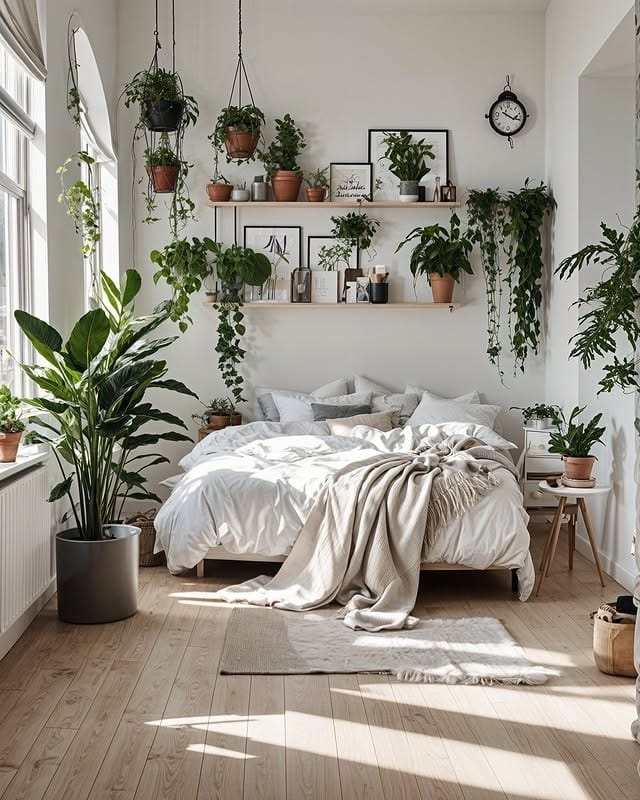 9. Scandinavian Bedroom Ideas with Plants and Neutral Colors - bedroom ideas with plants
