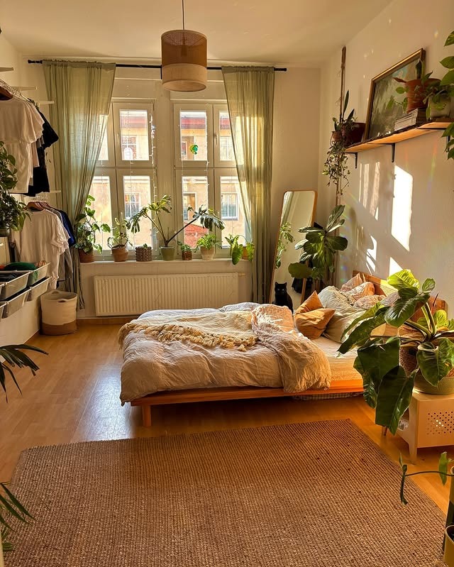 12. Sunlit Neutral Bedroom Ideas with Plants and Soft Green Accents - bedroom ideas with plants