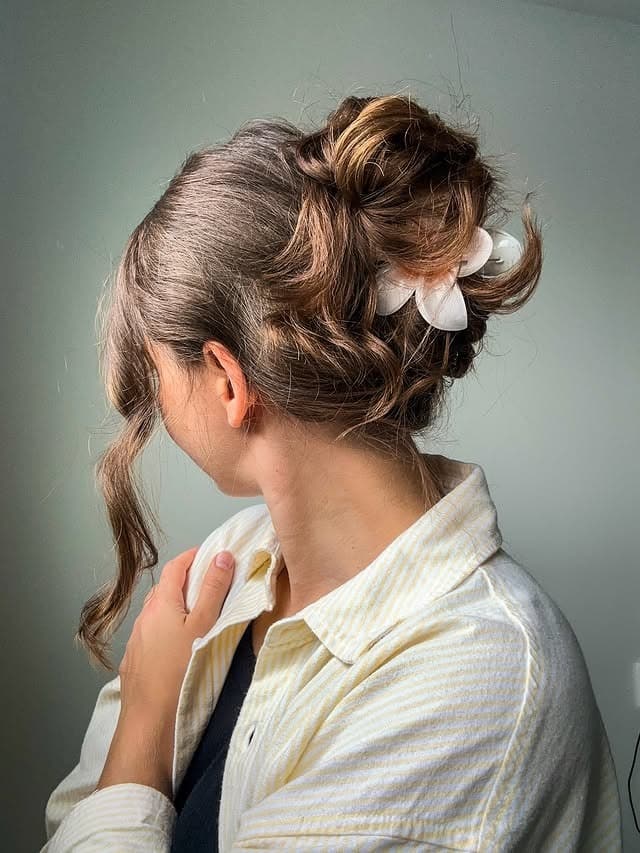 11. Soft Chestnut Claw Clip Updo - Claw Clip Hairstyles