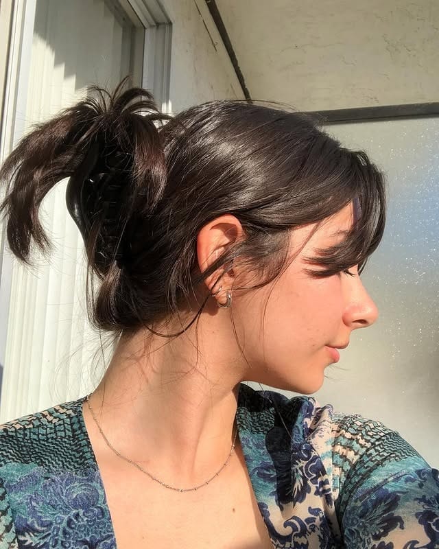 14. Espresso Brown Claw Clip Pony Updo - Claw Clip Hairstyles
