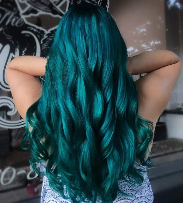 4. Dark Teal Hollywood Waves - Teal Hair Color