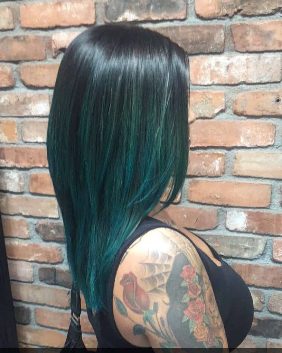 8. Black and Teal Layered Straight Hair - Teal Hair Color