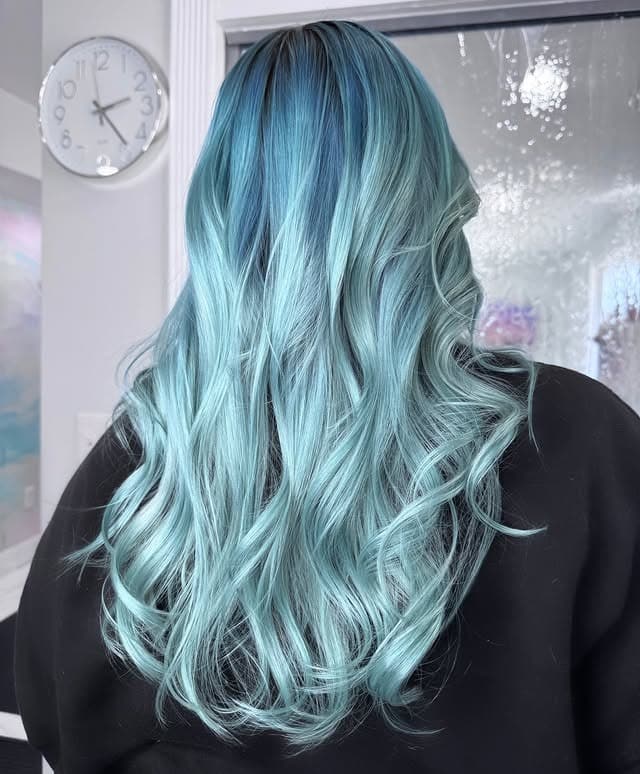 15. Icy Aqua Teal Ombre with Loose Curls - Teal Hair Color