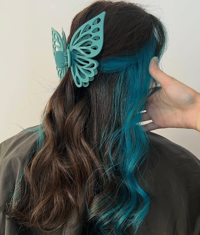 18. Hidden Teal Peekaboo Hair with Butterfly Clip - Teal Hair Color