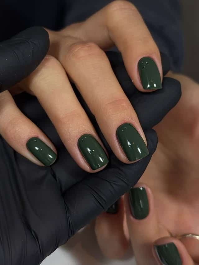 2. Forest Green Short Square Nails - dark green nail ideas