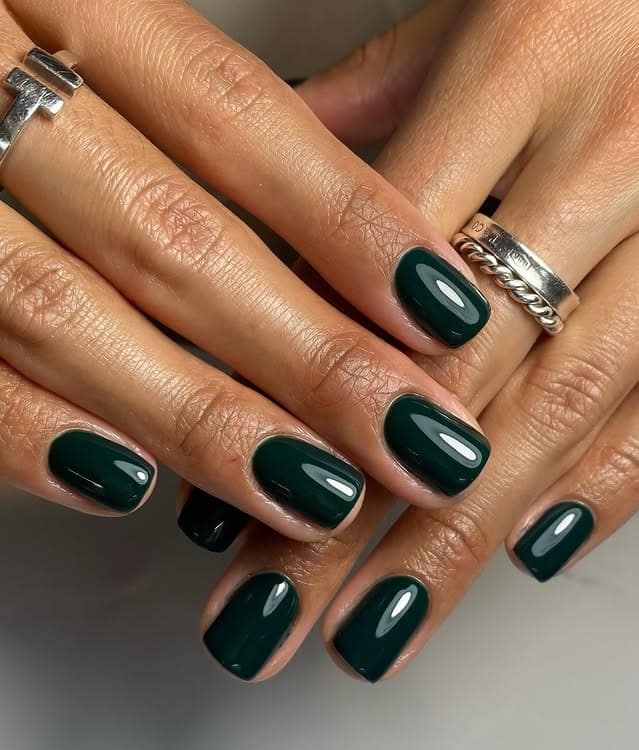 3. Emerald Green Soft Square Nails - dark green nail ideas