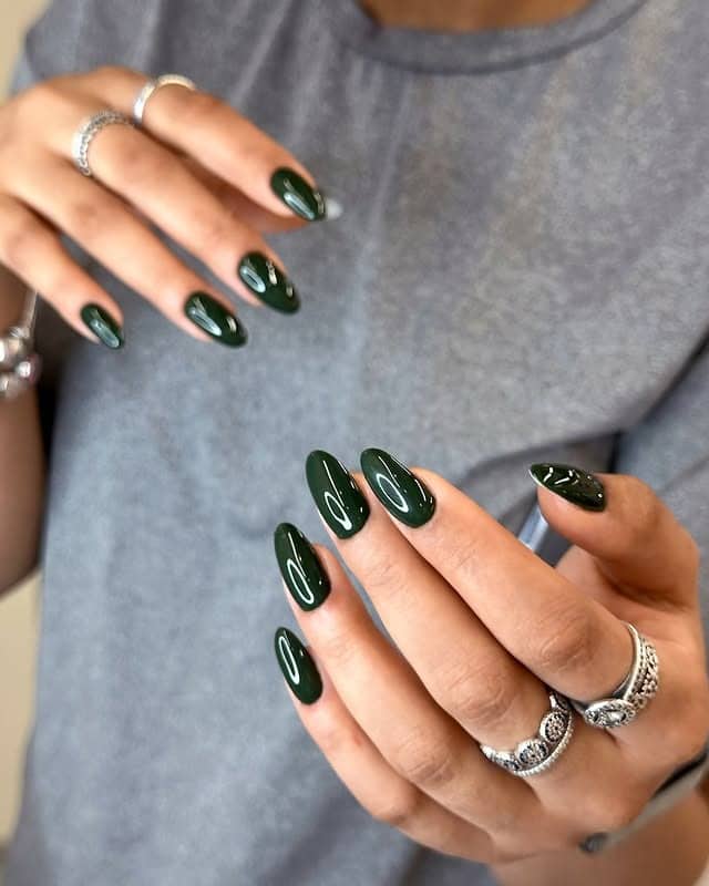 5. Dark Green Almond Nails - dark green nail ideas