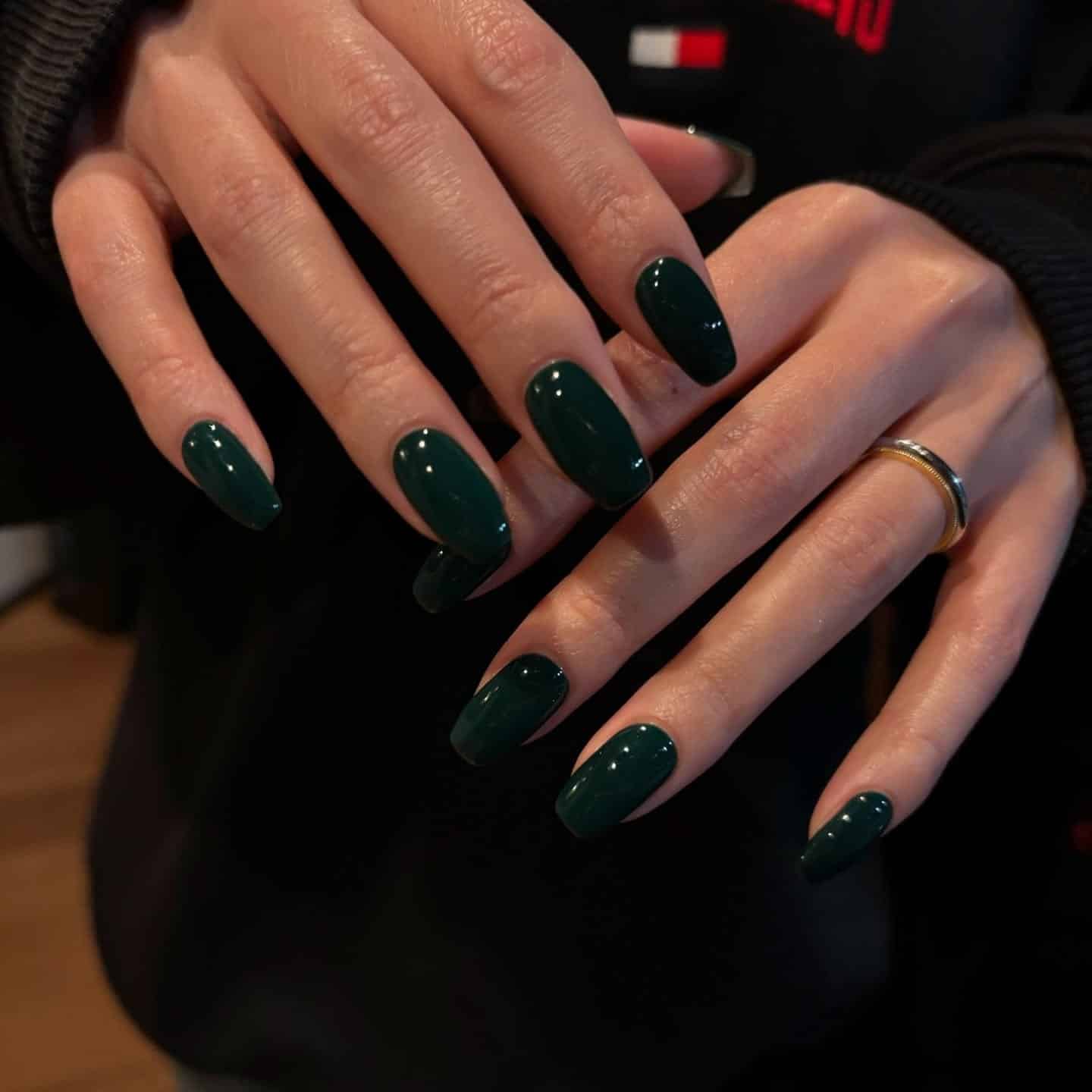 9. Dark Green Medium Coffin Nails - dark green nail ideas
