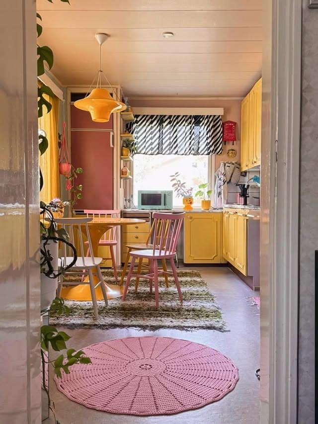 5. Mustard Yellow and Pink Retro Kitchen Idea - retro kitchen ideas