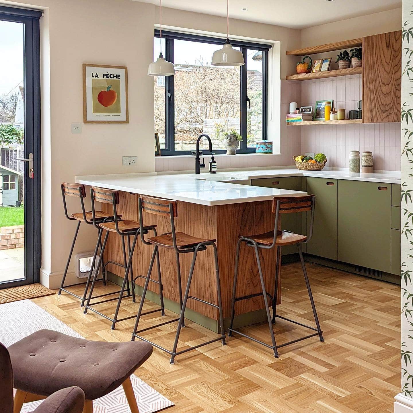 11. Olive Green and Walnut Retro Kitchen Idea - retro kitchen ideas