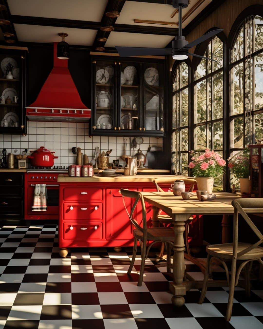 14. Red and Black Vintage Kitchen Idea - retro kitchen ideas