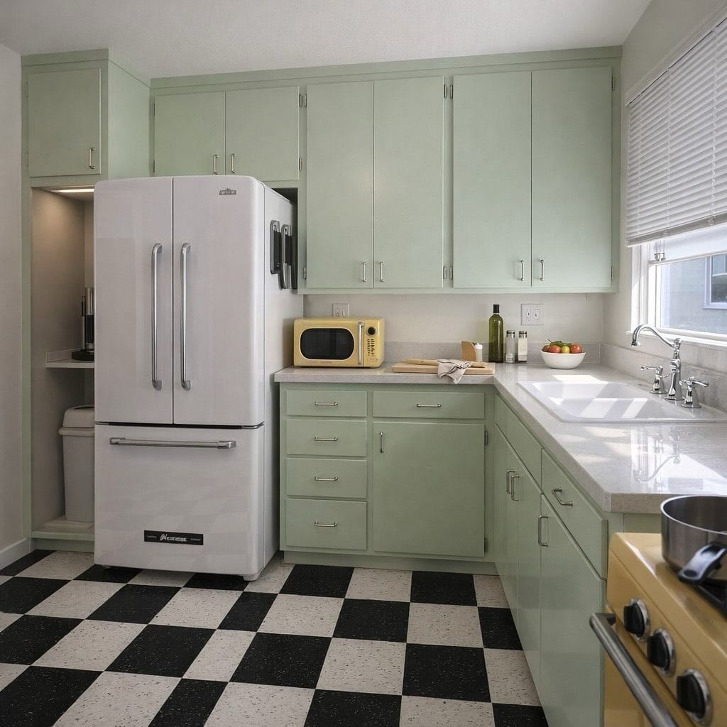 17. Mint Green and White Retro Kitchen Idea - retro kitchen ideas