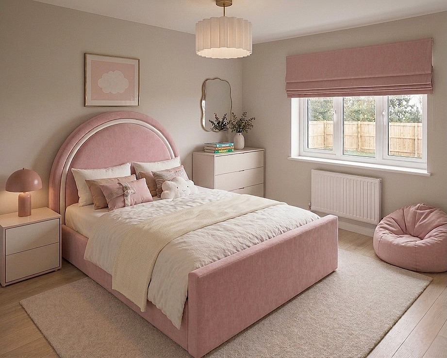 1. Blush Pink Toddler Bedroom Ideas with Upholstered Bed - toddler bedroom ideas