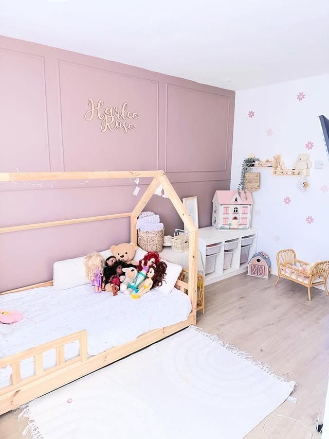 10. Dusty Pink Toddler Bedroom Ideas with Modern Panel Walls - toddler bedroom ideas