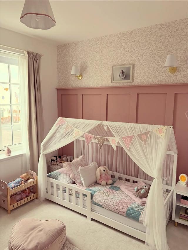 14. Blush Pink Toddler Bedroom Ideas with Canopy House Bed - toddler bedroom ideas
