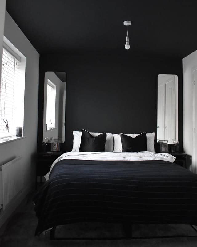 15. Black and White Minimalist Bedroom Design - black bedroom ideas