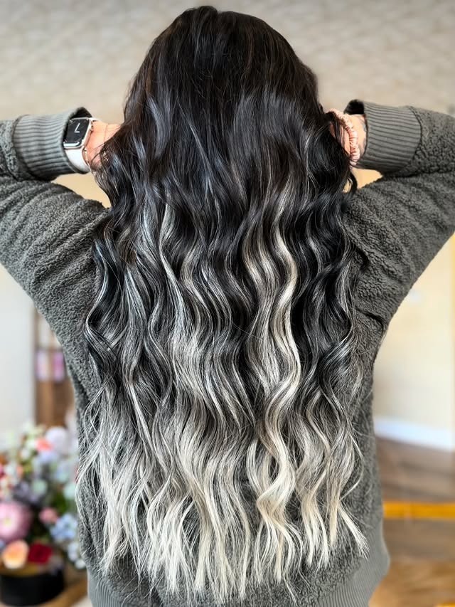 12. Black Melt to Icy Silver Balayage - Winter Hair Color