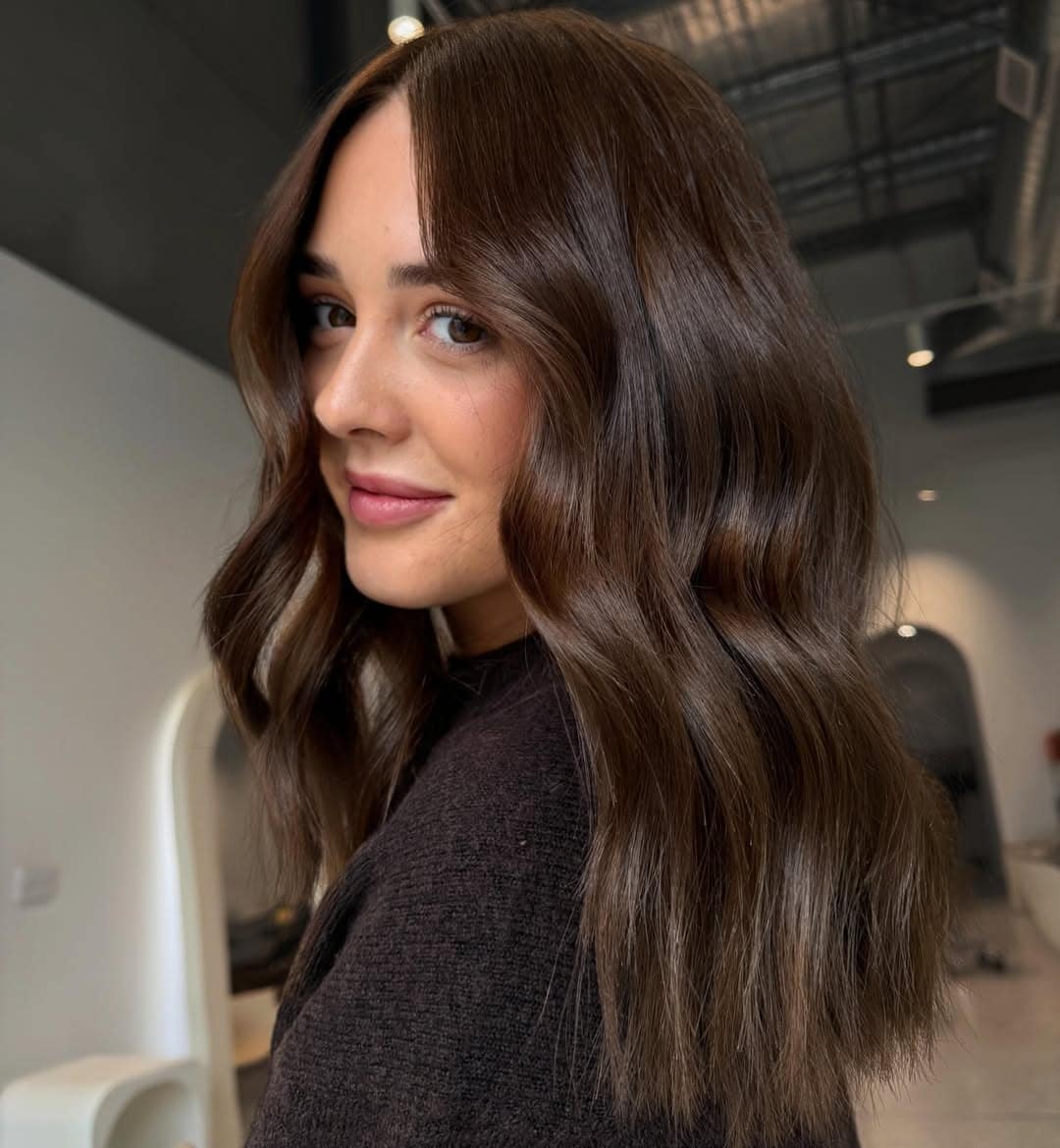 20. Dark Chocolate Brown Soft Waves - Winter Hair Color