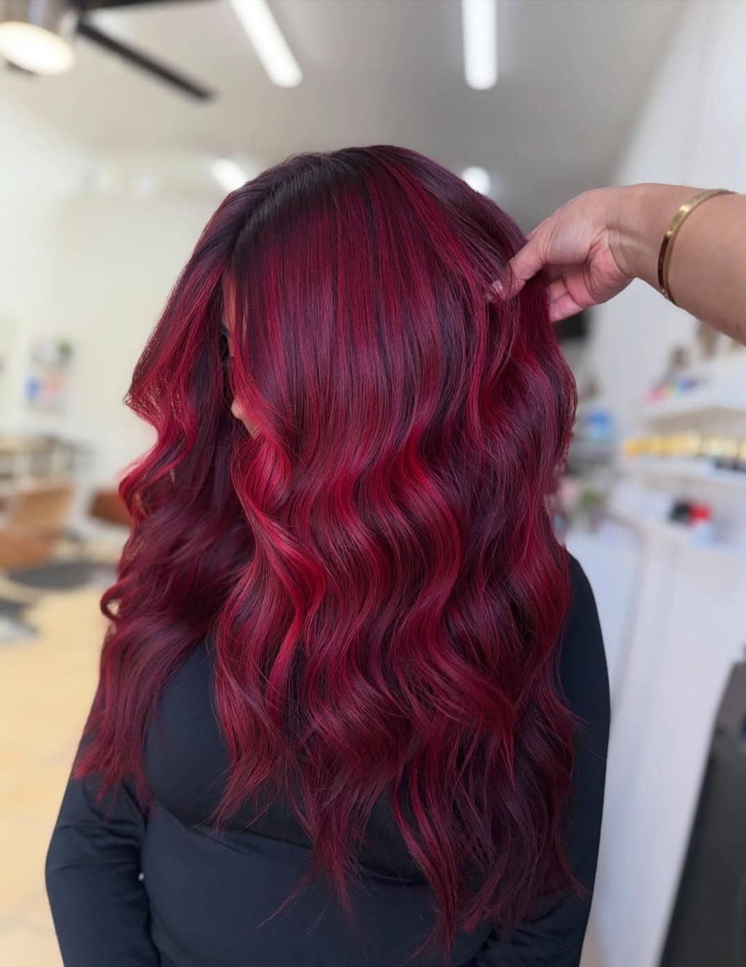 15. Burgundy Red Glam Waves - Baddie Hairstyles