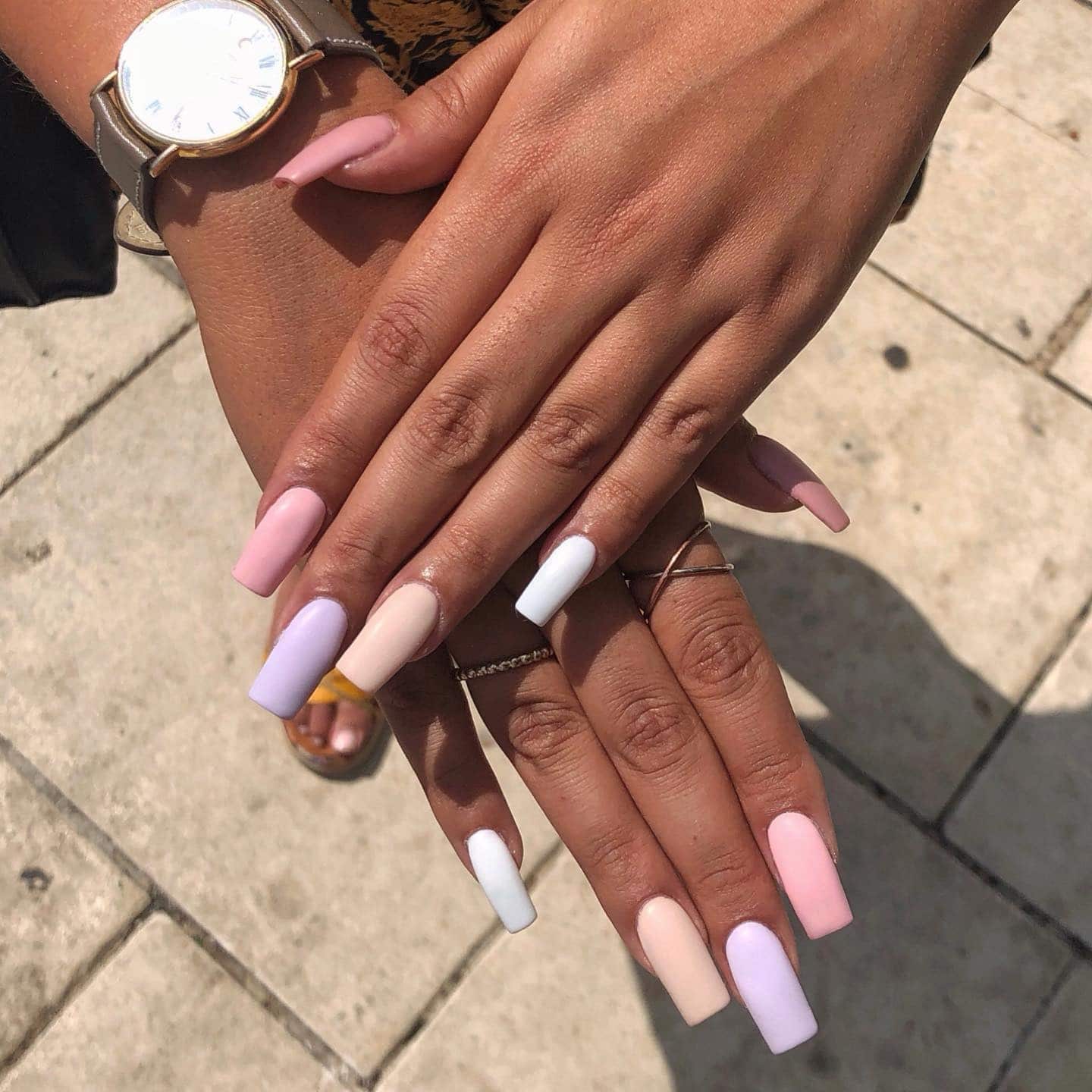 3. Matte Pastel Color Block Coffin Nails - matte nail ideas