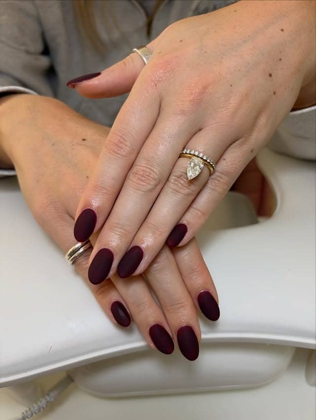 4. Matte Deep Wine Almond Nails - matte nail ideas