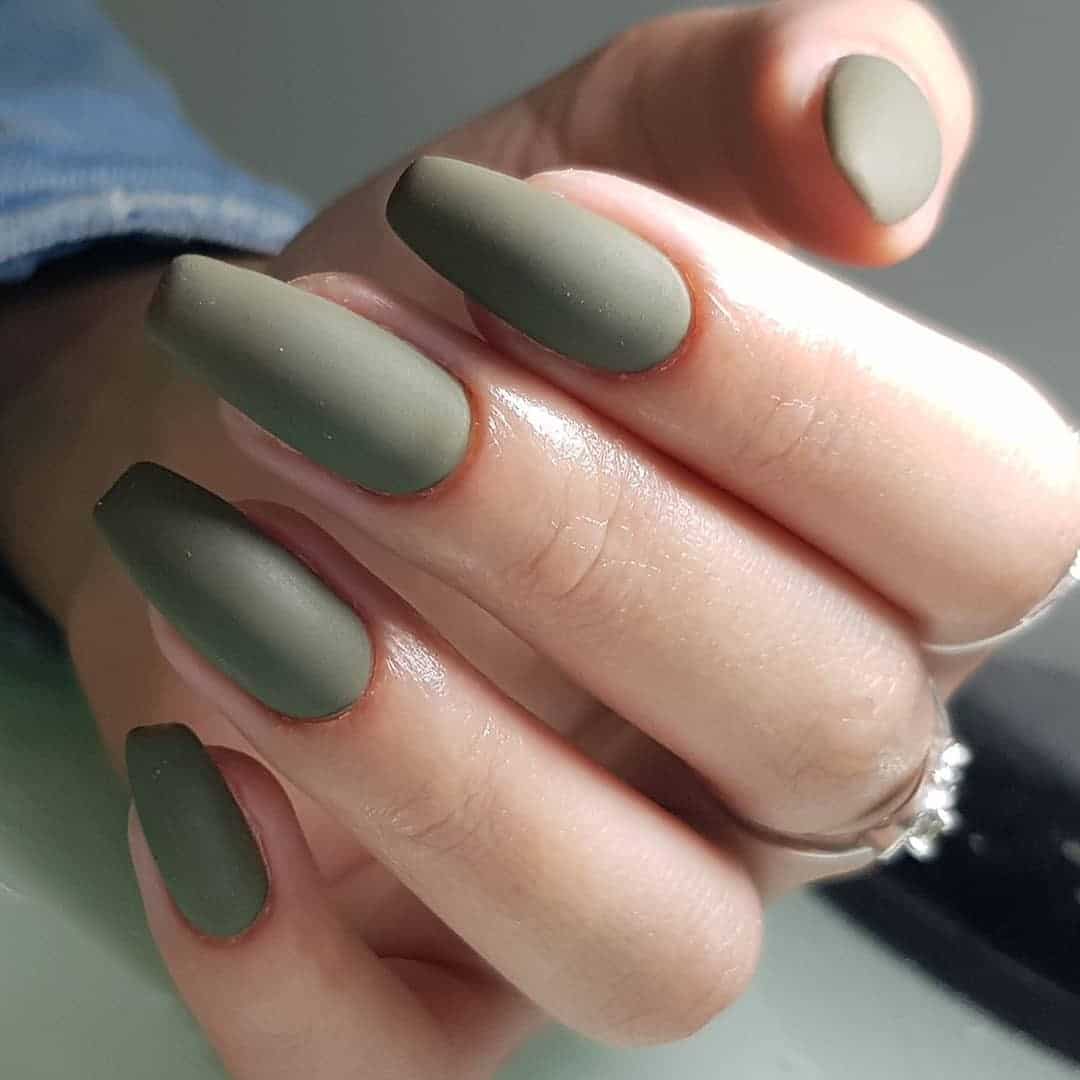 6. Matte Olive Green Square Nails - matte nail ideas